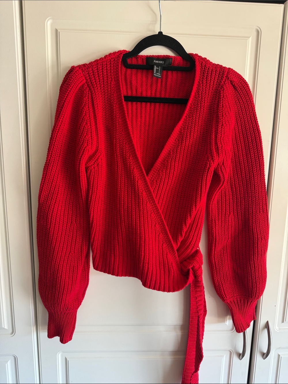 Forever 21 Red V-Neck Wrap Sweater